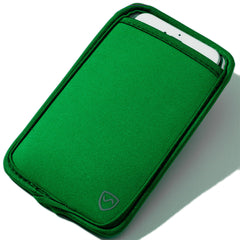 Green phone case with a brand logo on a white background