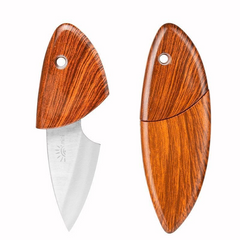 Compact Stainless Steel Folding Knife, Wood Grain Handle
