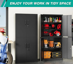 Metal Storage Cabinet with 3 Adjustable Shelves,Garage Storage Cabinet with Lock,Black Metal Cabinet with Locking Doors,