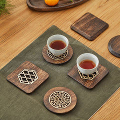 Carved Paulownia Wood Coaster — Japanese-Style Heat-Resistant Desk Coaster