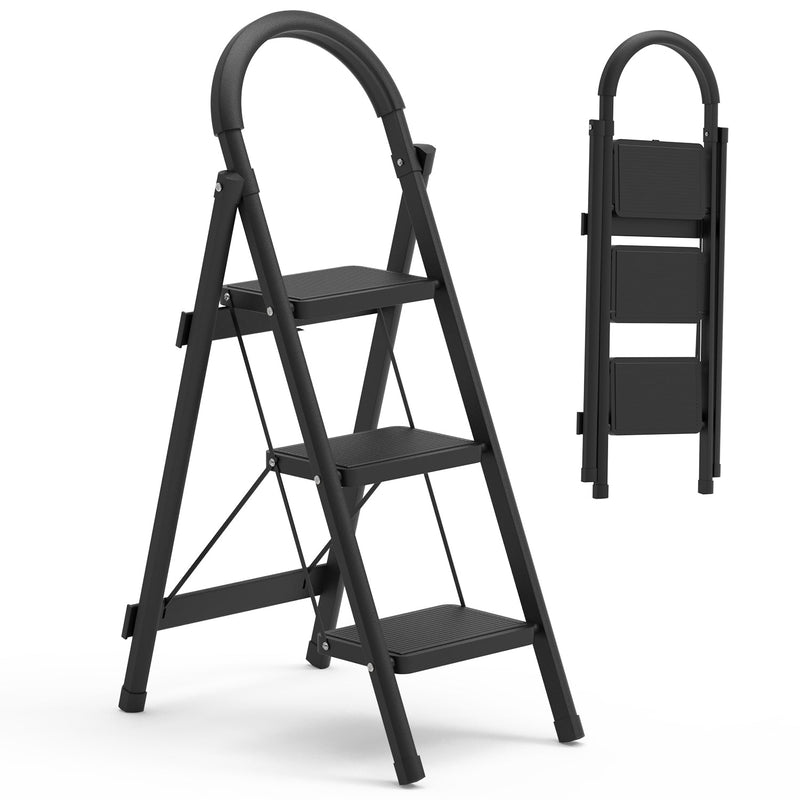 3-Step Foldable Ladder – Wide Anti-Slip Pedal, Safety Lock, 330 lb Capacity