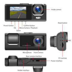 Car dashboard camera with labeled parts on a white background
