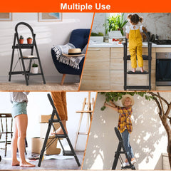 3-Step Foldable Ladder – Wide Anti-Slip Pedal, Safety Lock, 330 lb Capacity