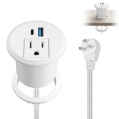 XBA 2inch Desktop Power Grommet Recessed Power Strip with PD 20W USB C AC Outlet and 18W USB A Charging Port Hidden Desk Power Outlets with 6FT Extension Cords for Office Home Conference(White)