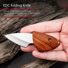 Compact Stainless Steel Folding Knife, Wood Grain Handle