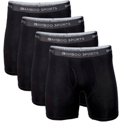 Set of black bamboo sports boxer briefs with gray waistbands on a white background