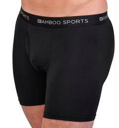 Black athletic shorts with Bamboo Sports logo on a white background