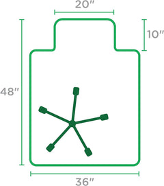 Measurement chart of a green chair with dimensions labeled.
