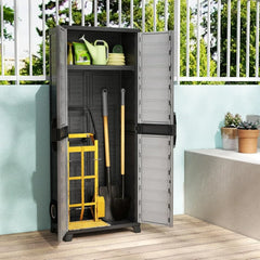 68" Lockable Storage Cabinet, PP Garage Storage Shed with Doors, 3 Adjustable Shelves, Freestanding Tool Locker, Shelving