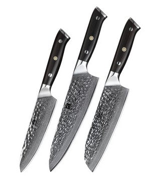 Hammered Chef Knife, Damascus Steel, Stainless Steel