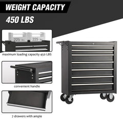 Rolling Tool Chest With 7-Drawer Tool Box With Wheels Multifunctional Tool Cart Mechanic Tool Storage Cabinet For Garage, Warehouse, Workshop, Repair Shop