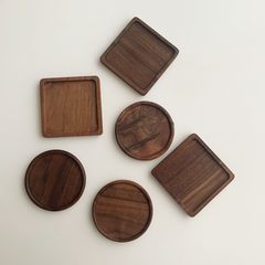 Japanese Walnut Wood Coaster Set — Unpainted, Wax-Free, Round & Square