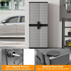 68" Lockable Storage Cabinet, PP Garage Storage Shed with Doors, 3 Adjustable Shelves, Freestanding Tool Locker, Shelving
