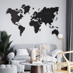Living room with a world map on the wall