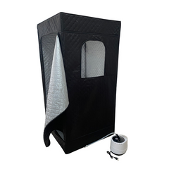 Black grow tent with white interior and control panel on a white background