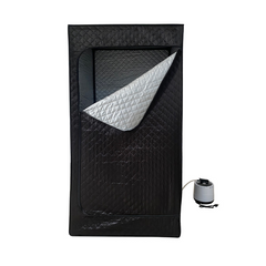 Black quilted cover with a white interior and power cord on a white background
