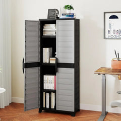 68" Lockable Storage Cabinet, PP Garage Storage Shed with Doors, 3 Adjustable Shelves, Freestanding Tool Locker, Shelving