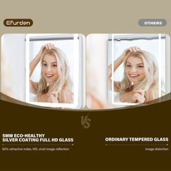 Comparison between 5MM Eco-Healthy Silver Coating Full HD Glass and Ordinary Tempered Glass with a woman's face on a smartphone screen.