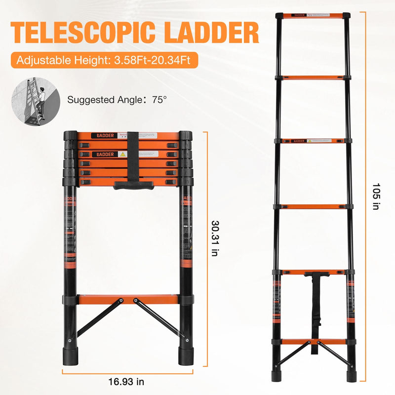 12 ft / 3.6M Telescopic Roof Ladder – Heavy-Duty Stainless Steel, Anti-Slip, 330 lb Capacity