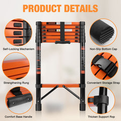 Telescopic Roof Ladder, Heavy-Duty Stainless Steel with Anti-Slip