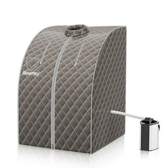 Gray portable sauna with a pump on a white background, featuring the Giantex brand.