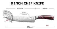 Damascus Chef Knife, Slicing Knife, Stainless Steel