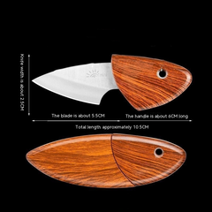 Compact Stainless Steel Folding Knife, Wood Grain Handle
