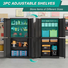 Metal Storage Cabinet with 3 Adjustable Shelves,Garage Storage Cabinet with Lock,Black Metal Cabinet with Locking Doors,