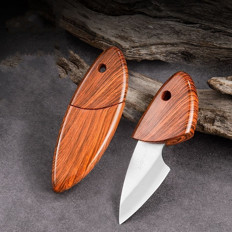 Compact Stainless Steel Folding Knife, Wood Grain Handle