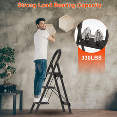 3-Step Foldable Ladder – Wide Anti-Slip Pedal, Safety Lock, 330 lb Capacity