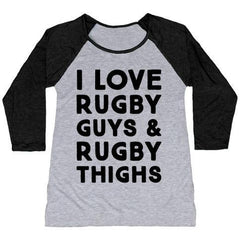I LOVE RUGBY GUYS & RUGBY THIGHS WOMEN'S TRI-BLEND BASEBALL TEE