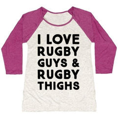 I LOVE RUGBY GUYS & RUGBY THIGHS WOMEN'S TRI-BLEND BASEBALL TEE