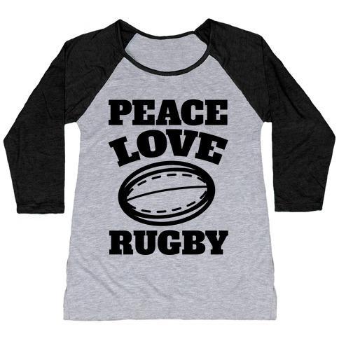 PEACE LOVE RUGBY WOMEN'S TRI-BLEND BASEBALL TEE