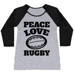 PEACE LOVE RUGBY WOMEN'S TRI-BLEND BASEBALL TEE